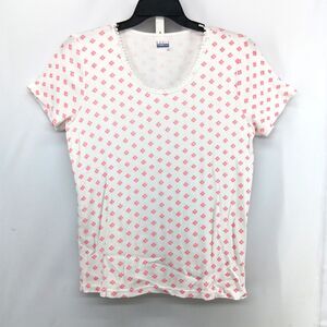 Basic Editions Shirt Women Large White Pink Geometric Embellished Scoop Neck Top